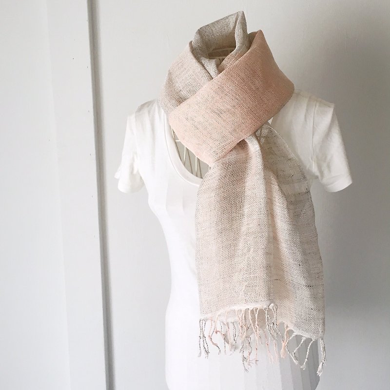Handwoven stole Soft Pink and Gray Vol.3 - Knit Scarves & Wraps - Cotton & Hemp Pink