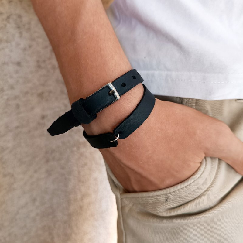 Black Leather Choker Necklace OR Double Wrap Bracelet to add your Own Charms - 頸鏈 - 真皮 黑色