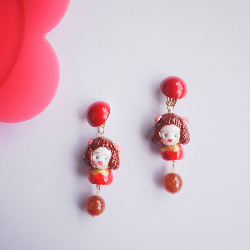 Clay hand-made festive Christmas and New Year red earrings