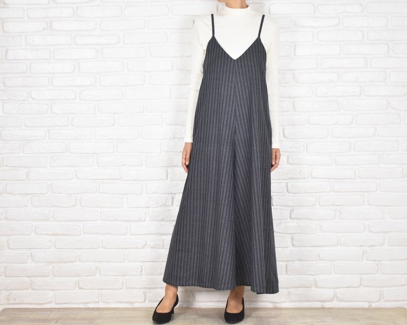 Relaxed overalls for adults made of striped cotton material - กางเกงขายาว - ผ้าฝ้าย/ผ้าลินิน สีเทา