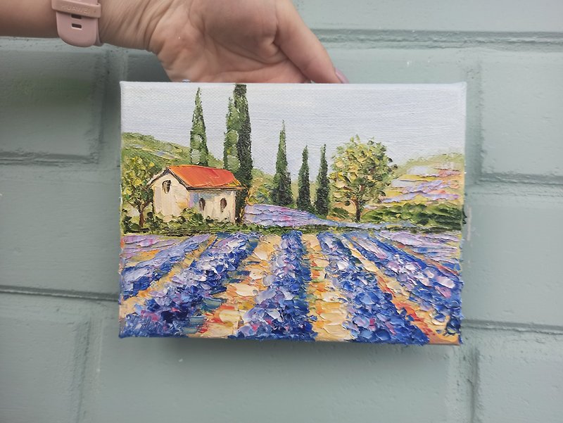 Lavender oil painting original artwork Tuscany Italy Wall Art - Wall Décor - Cotton & Hemp Purple