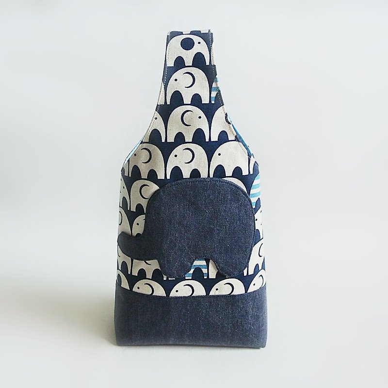 Cute dark blue elephant tote bag - กระเป๋าถือ - ผ้าฝ้าย/ผ้าลินิน สีน้ำเงิน