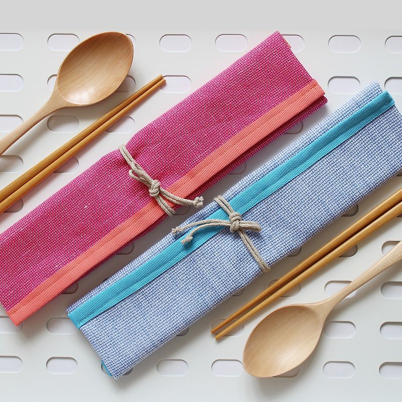 一雙一對 All-in-one餐具套組合 附筷子和湯匙 棉麻布配防水內裡 - 其他 - 棉．麻 藍色
