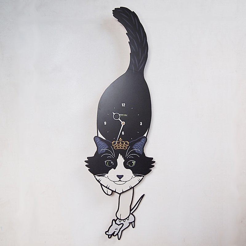 C-EX Black and white cat (Extra Large) Eye moving type - Clocks - Wood 