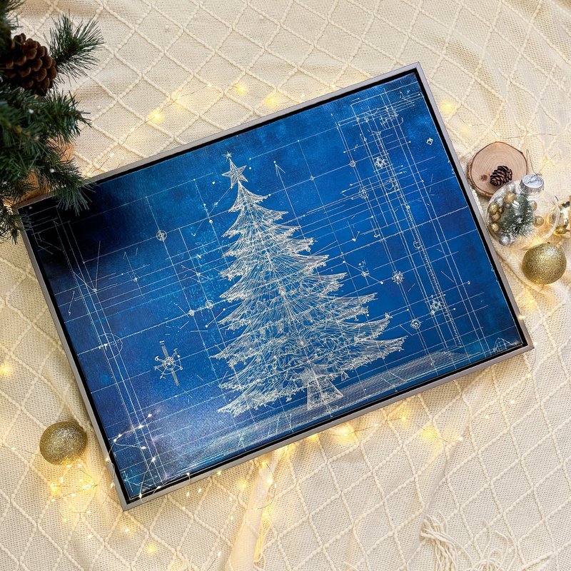 Silver Christmas Tree Blueprint - Silver Foil Canvas, Christmas Decoration - Posters - Other Materials Silver