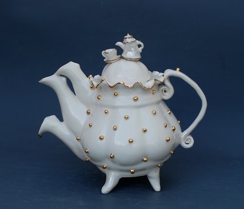 PorcelainShoppe 三嘴茶壺 瘋狂茶會 愛麗絲夢遊仙境 手工瓷茶壺