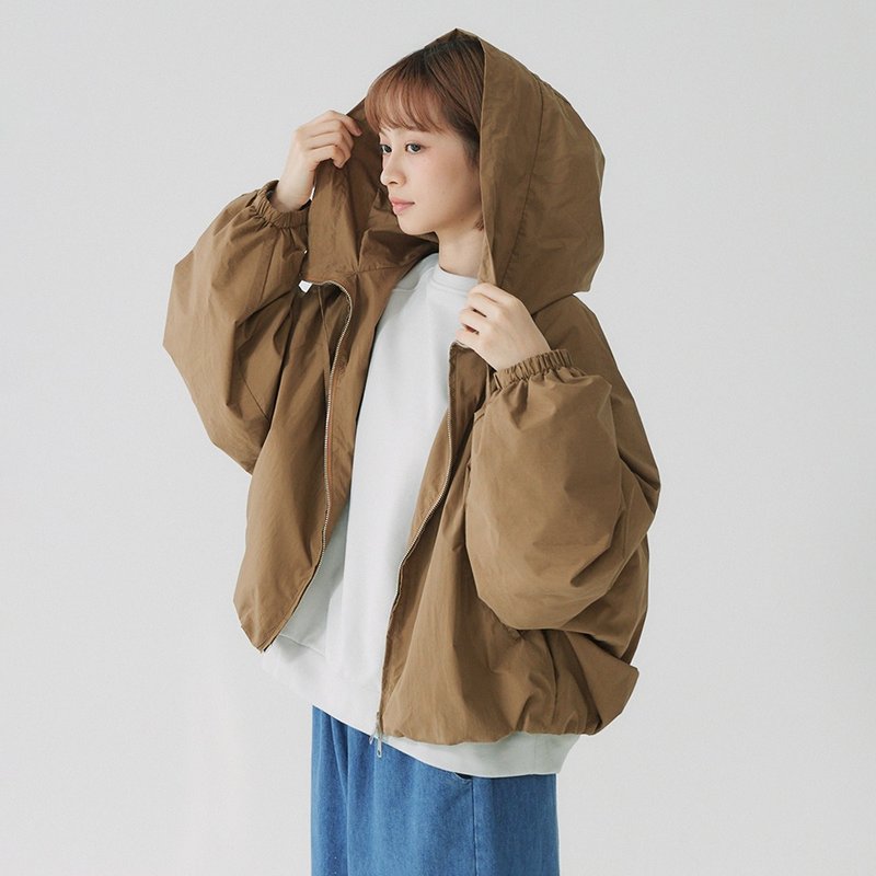 【Simply Yours】ドロップショルダー スタンドカラーパーカー コーヒーF - ジャケット - コットン・麻 ブラウン