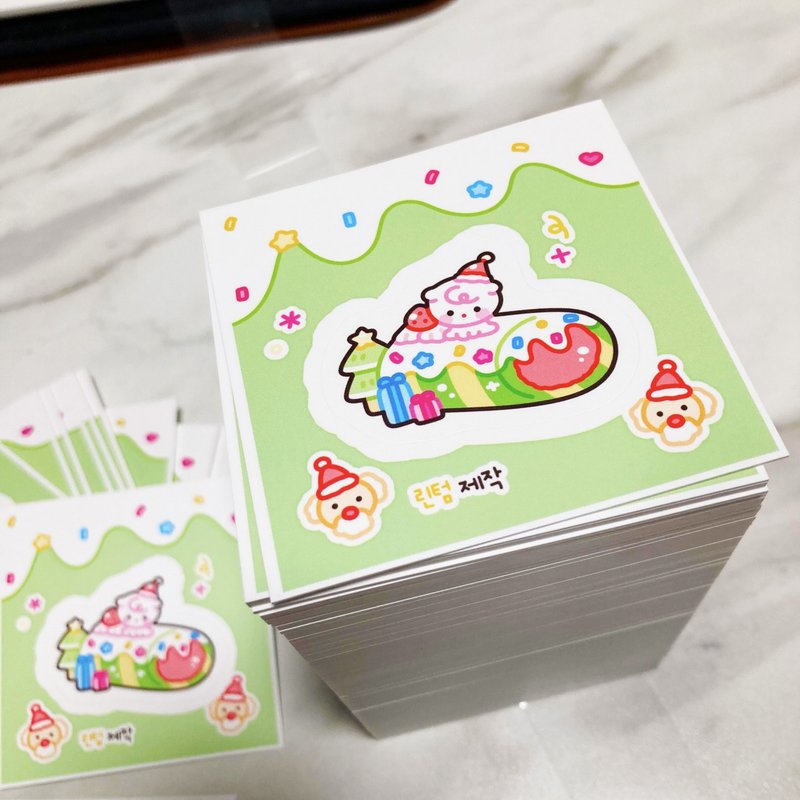 Christmas Roll Cake PPOJJAGI peel-off sticker - Korean Cute Diary (lintam) - 貼紙 - 紙 綠色