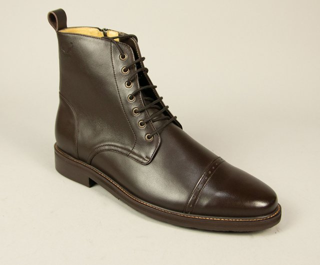 Dark brown military top boots