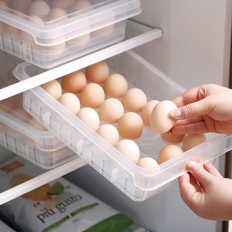 Japan Shimoyama stackable refrigerator with 18 compartments egg ventilation fresh-keeping box-3 into - Cookware - Plastic Transparent