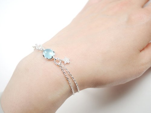 Glim Gems 天然色手藏 白日星辰-印度藍玉髓時尚多層次設計925銀手鍊