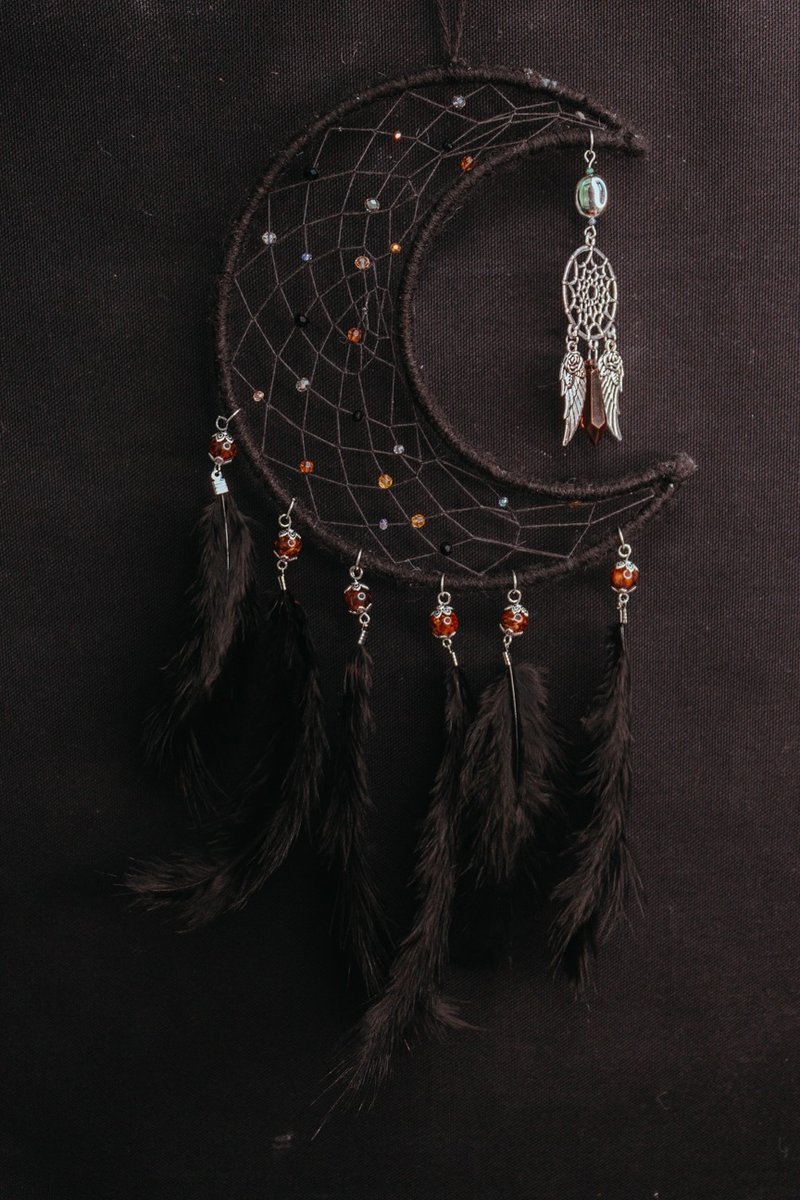 Handmade Dreamcatcher - 【The Moon in the Dark】 - ของวางตกแต่ง - วัสดุอื่นๆ สีดำ