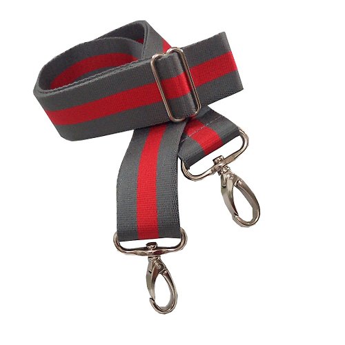 pegasus 壓克力棉背帶/紅灰色-包包替換肩背帶-銀色水滴鉤扣款