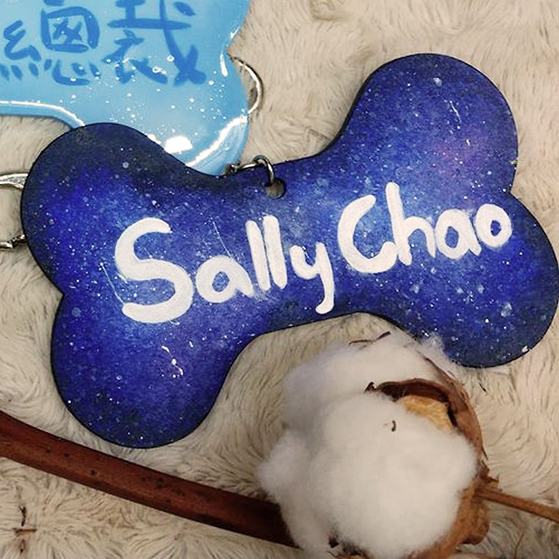 Hand-painted custom bone wood key ring/tag (plain text and background) - ที่ห้อยกุญแจ - ไม้ 