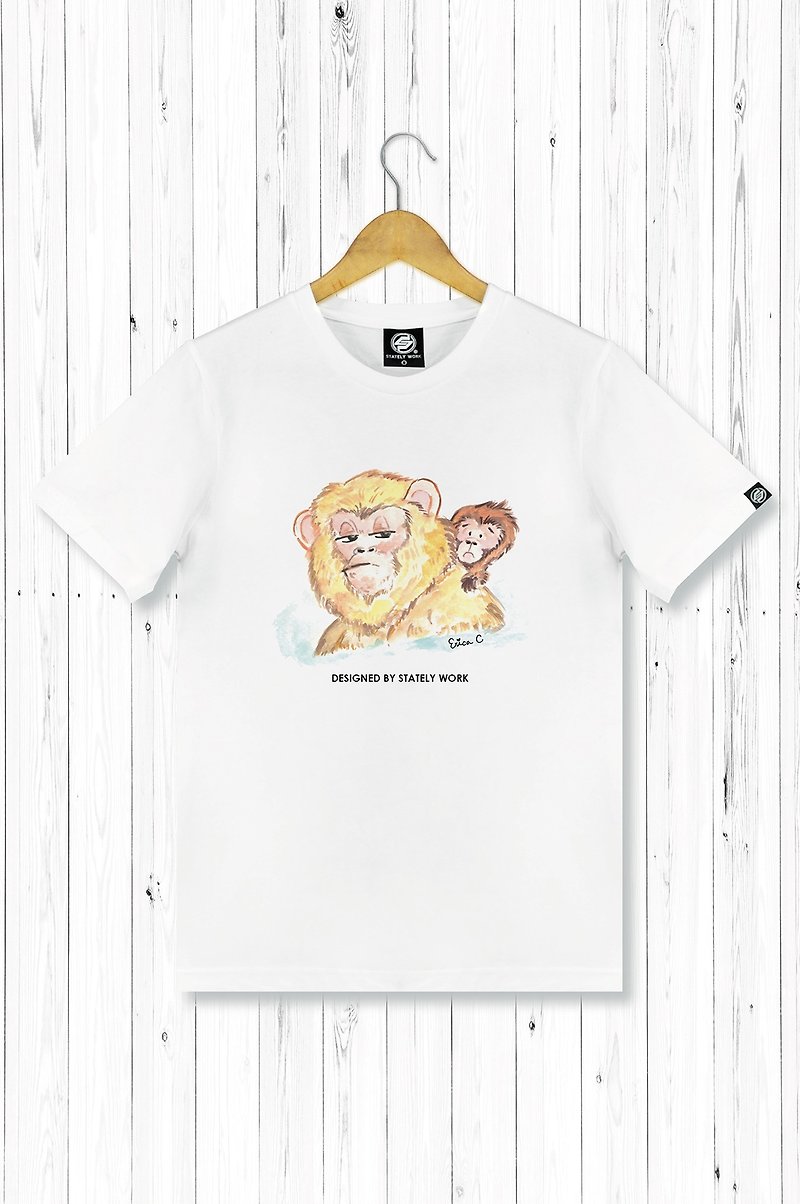STATELYWORK世界的に疲れた干支-猿-男性のホワイトTシャツ - Tシャツ メンズ - コットン・麻 多色
