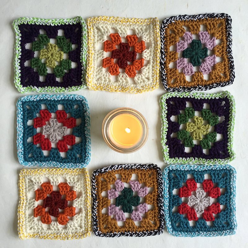 Crochet coaster  |  Classic granny square  |  4 colour combinations   - ที่รองแก้ว - ผ้าฝ้าย/ผ้าลินิน หลากหลายสี