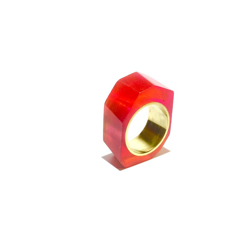 PRISMリング　ゴールド・赤 - リング - 金属 レッド