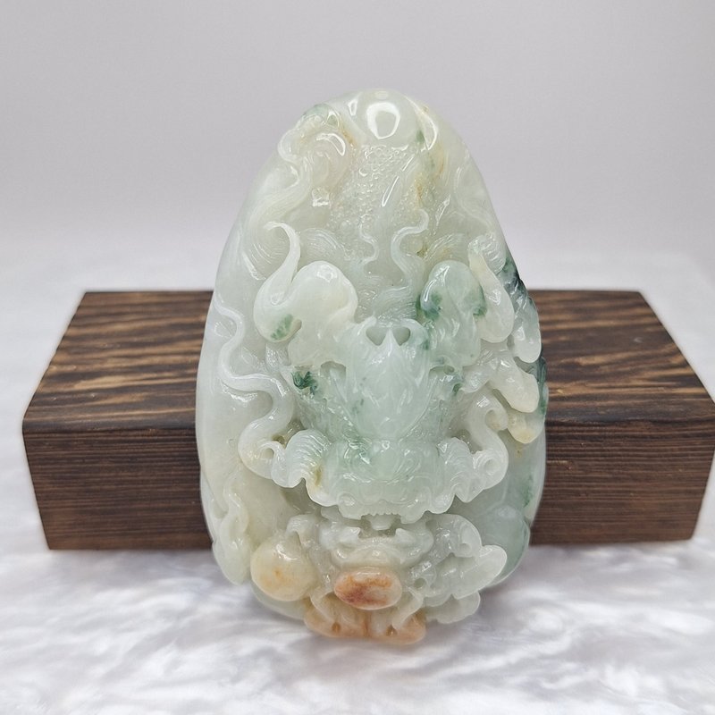 Warm three-color hand-carved dragon tablet | Natural Burmese jade A grade jadeite - Necklaces - Jade 