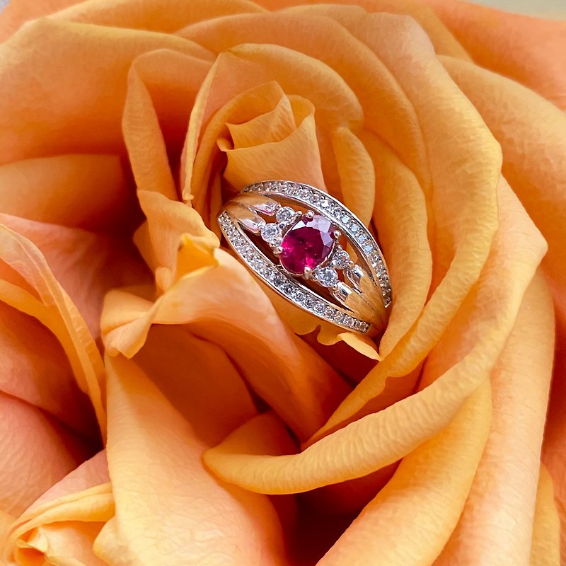 歐式優雅紅寶石戒指 純銀 訂製 天然 紅寶石 - 戒指 - 寶石 紅色