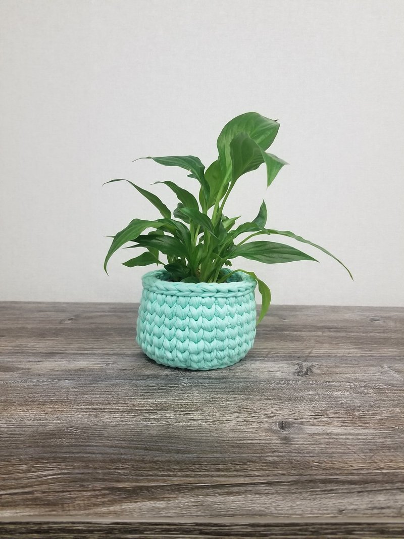 Crochet basket bathroom storage basket pot kitchen basket home decor - 居家收納/收納盒/儲物盒 - 棉．麻 