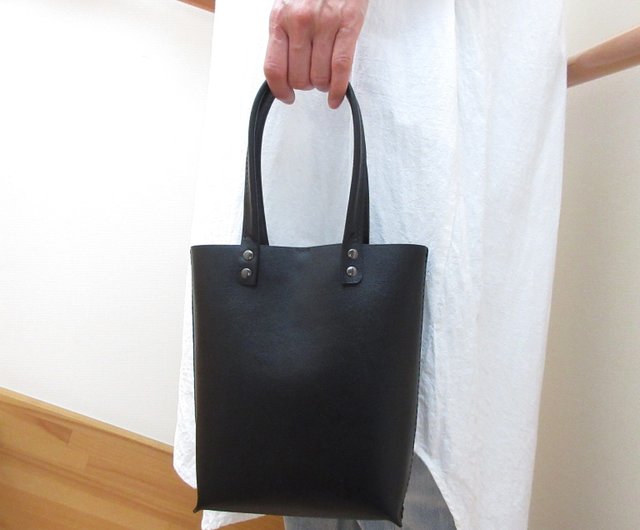 A little luxurious, cowhide, hand stitched, BOX mini tote, black ...