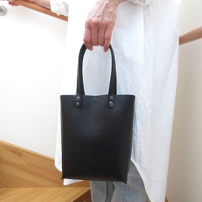 A little luxurious, cowhide, hand stitched, BOX mini tote, black, 0581 - Handbags & Totes - Genuine Leather Black
