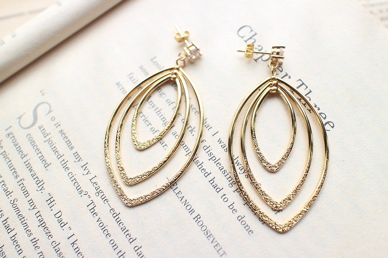 金色浪漫-鋯石 黃銅耳環-針式 夾式 - 耳環/耳夾 - 其他金屬 金色