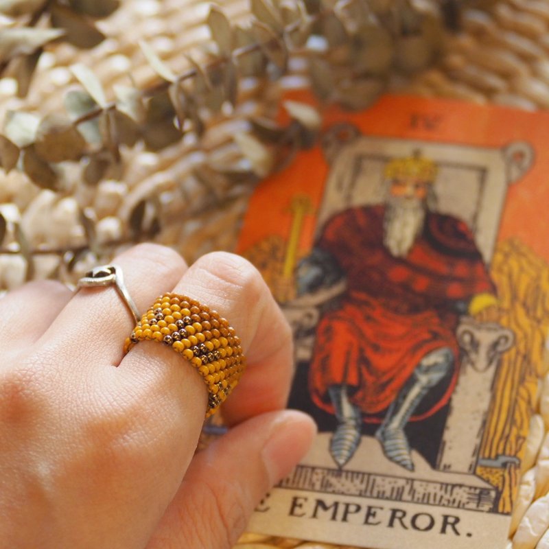 Beaded Totem Ring I Tarot Totem Ring I Emperor II Please note the size - เชือก/สายคล้อง - ผ้าฝ้าย/ผ้าลินิน สีนำ้ตาล