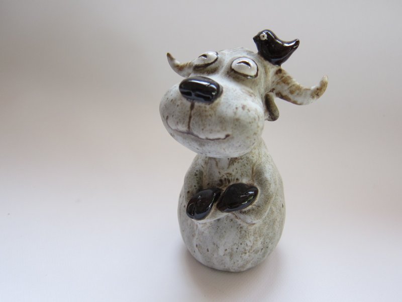 Ceramic Buffalo, handmade ceramics, Super Cute Buffalo, Ceramic Buffalo figures, mini sculpture Buffalo, Adorable Buffalo - Stuffed Dolls & Figurines - Porcelain Gray