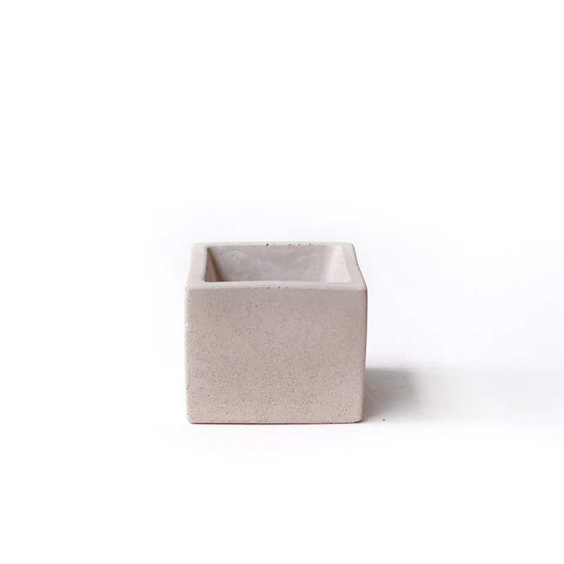 (現貨) 奶茶系列 | 小方形純色水泥盆器 可搭同色系底盤 - 花瓶/花器 - 水泥 卡其色