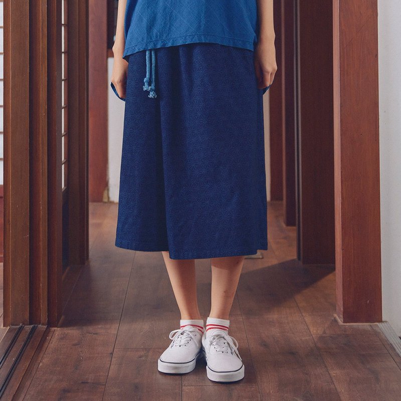 江戶勝 日系 女裝 刺子繡禪風裙(原藍磨) #裙子 - 裙子/長裙 - 棉．麻 藍色