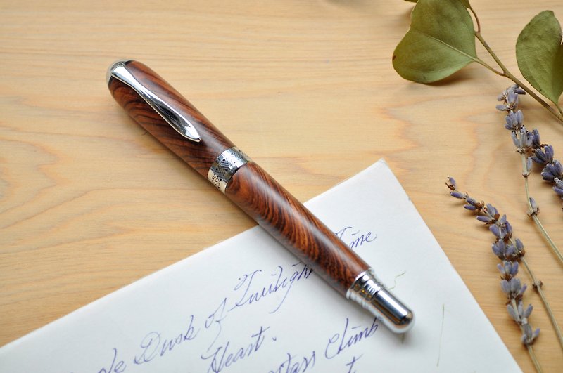 Textured wooden pen flash flower Albright / rosewood / Need wood - ปากกาหมึกซึม - ไม้ สีนำ้ตาล