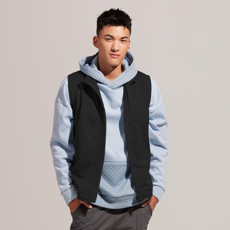 REBOOT動能-防水透濕剪邊立領背心-烏黑 - 男夾克/外套 - 聚酯纖維 黑色