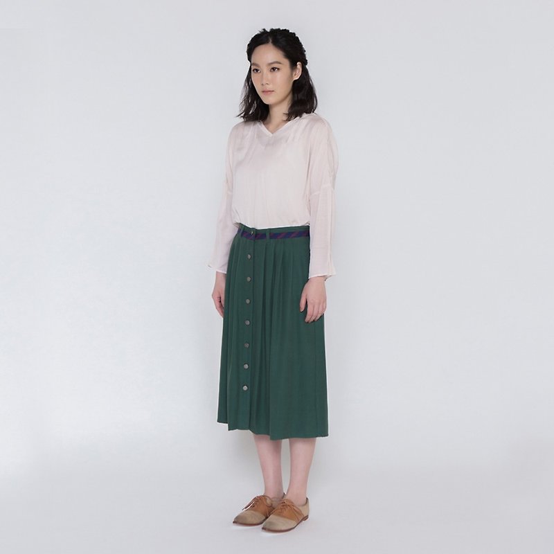 Emmanuelle silk long skirt One Fine Reveri Front Placket Skirt - กระโปรง - ผ้าไหม สีเขียว