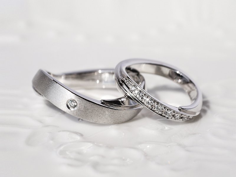 手作りの14Kゴールドxダイヤモンド[ワイルドマッチ結婚指輪]出会い-提案。婚約。結婚指輪 - ペアリング - 貴金属 シルバー