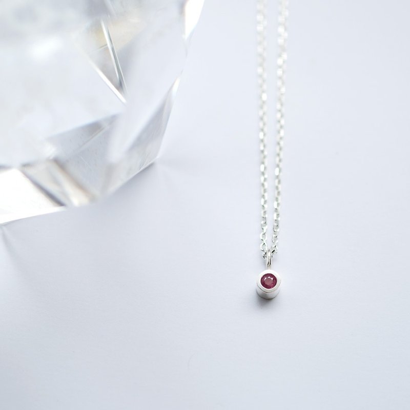 Natural Ruby, Very Small, Single Stone Necklace , Silver 925 - สร้อยคอ - โลหะ สีแดง