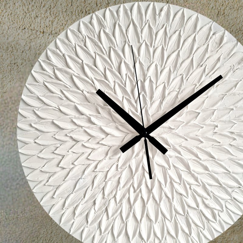 Art wall clock 40 cm Textural wall clock Silent clock Unique clock White Lotus - 時鐘/鬧鐘 - 其他材質 白色