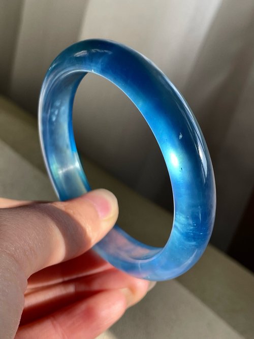 一念之間 收藏級難遇的品質 天然海藍寶手鐲 魔鬼藍 圈口58MM 晶體通透