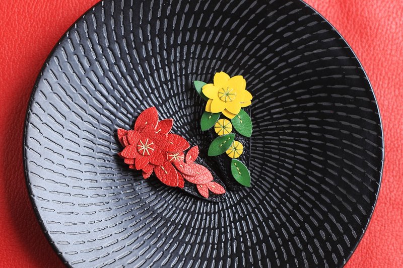 Flower BB hairpin | multi color | leather all hand sewing - Hair Accessories - Genuine Leather Multicolor