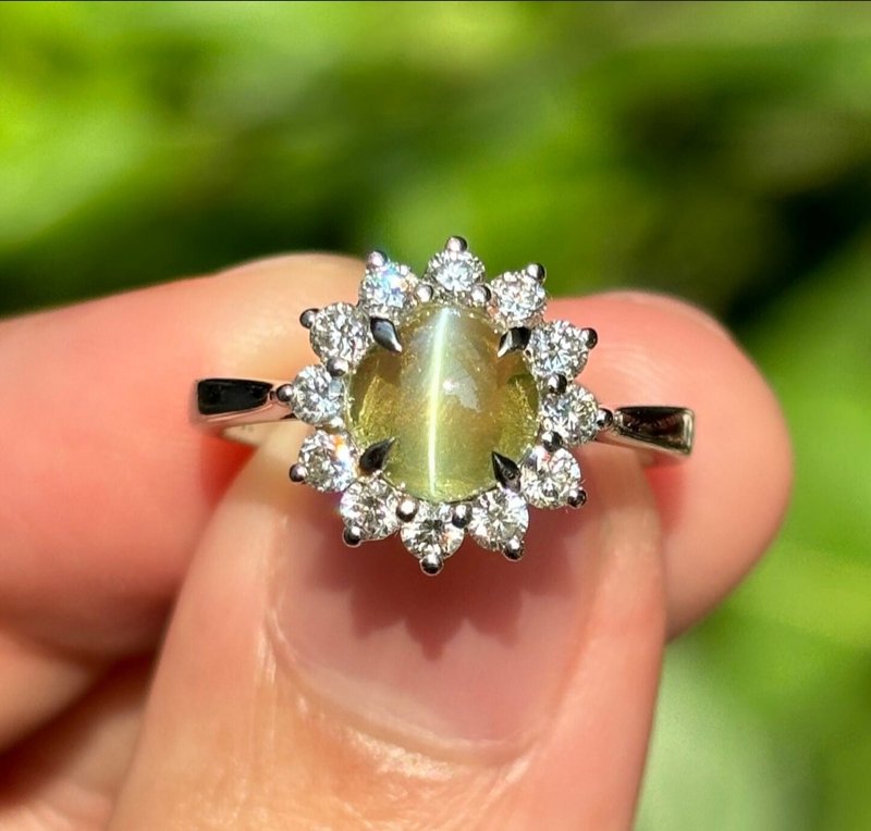 Natural Chrysoberyl Cats Eye Gemstone Ring, Silver Ring, Gold Ring, Women's Ring - แหวนทั่วไป - เครื่องเพชรพลอย สีทอง