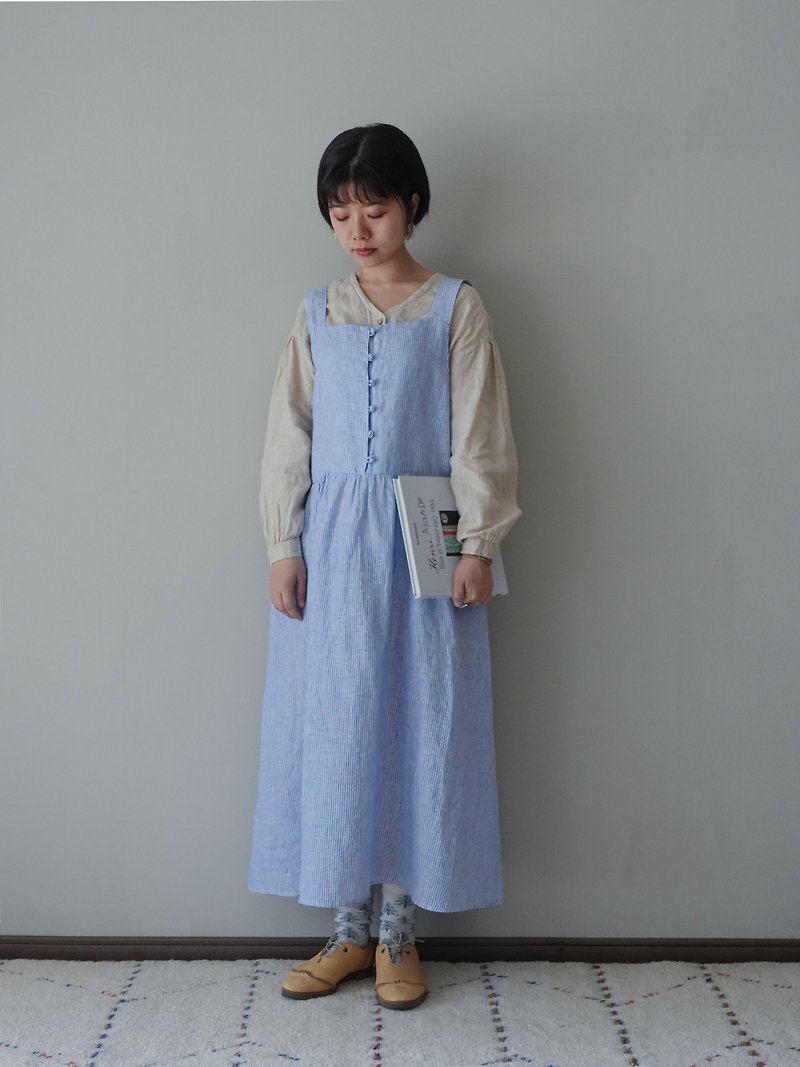 Guanmai | New Chinese-style buckle linen suspender skirt - One Piece Dresses - Cotton & Hemp 
