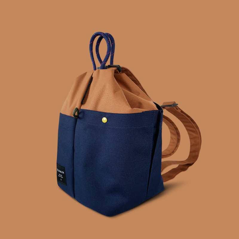 (Recycled fabric) Onion head camel blue backpack - กระเป๋าเป้สะพายหลัง - วัสดุอีโค สีนำ้ตาล