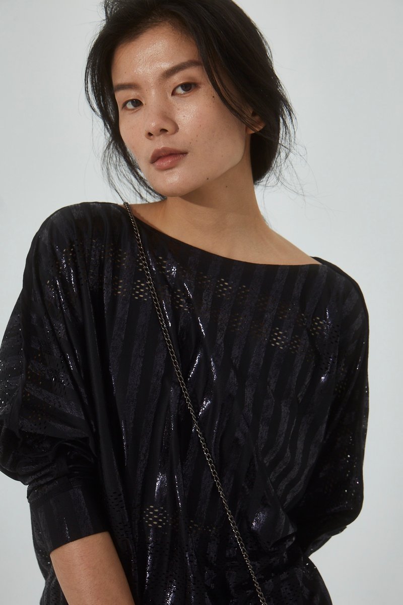 UUIN _ 陶瓷膜船領上衣 - 女上衣/長袖上衣 - 聚酯纖維 黑色