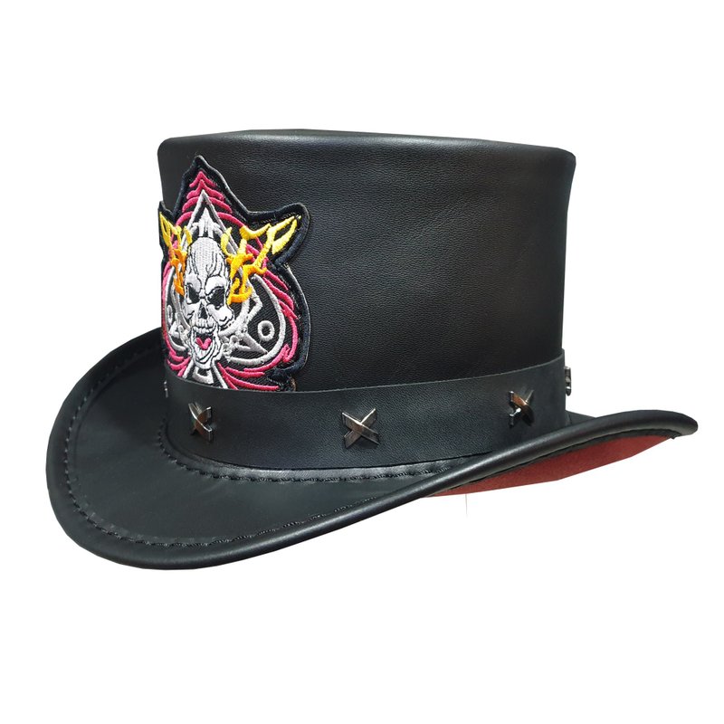 El Dorado Electric Skull Leather Top Hat - Hats & Caps - Genuine Leather Black