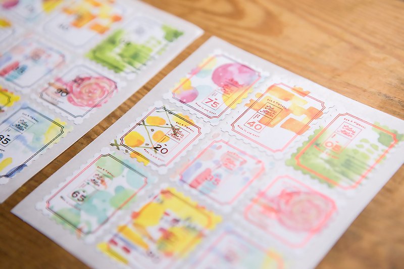 紙 シール 多色 - OURS カラーゲーム- 切手型封緘飾りシール - by Koopa