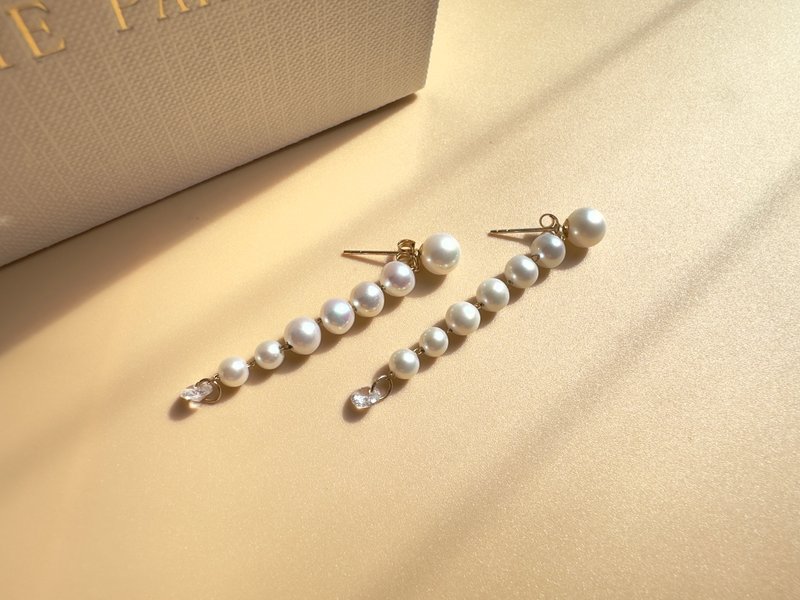 14KGF 天然淡水珍珠淨白耳墜 獨立原創手作 聖誕禮物聖品 - 耳環/耳夾/耳骨夾 - 珍珠 