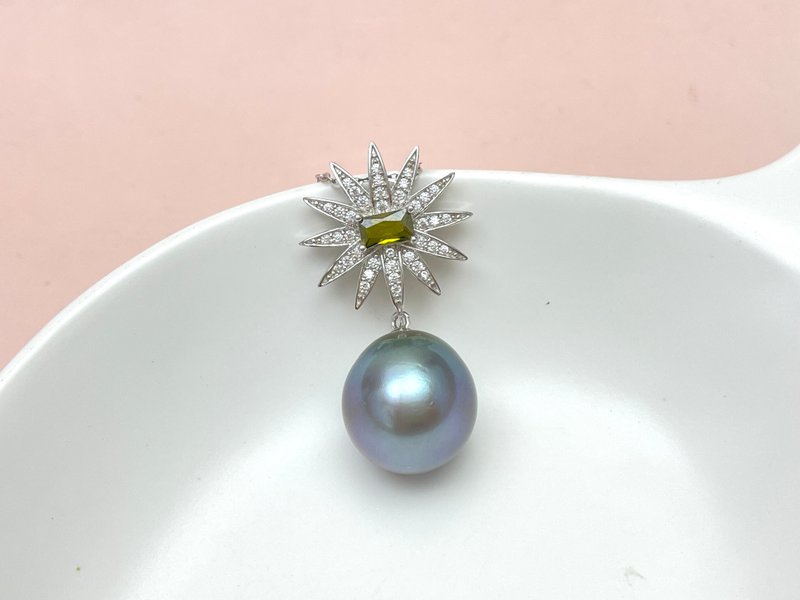 Cinderella Natural Seawater Pearl Tahitian Platinum Gray Silver Pendant Free Necklace - สร้อยคอ - ไข่มุก สีเงิน