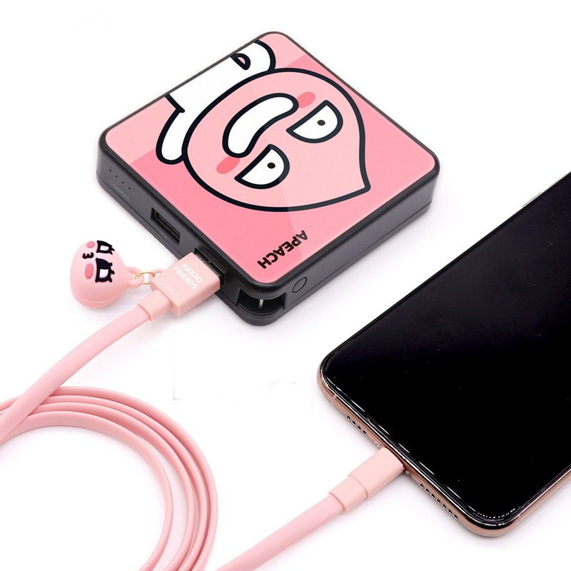GARMMA KAKAO FRIENDS USB to Lightning 公仔吊飾傳輸線 Apeach - 行動電源/充電線 - 其他金屬 粉紅色