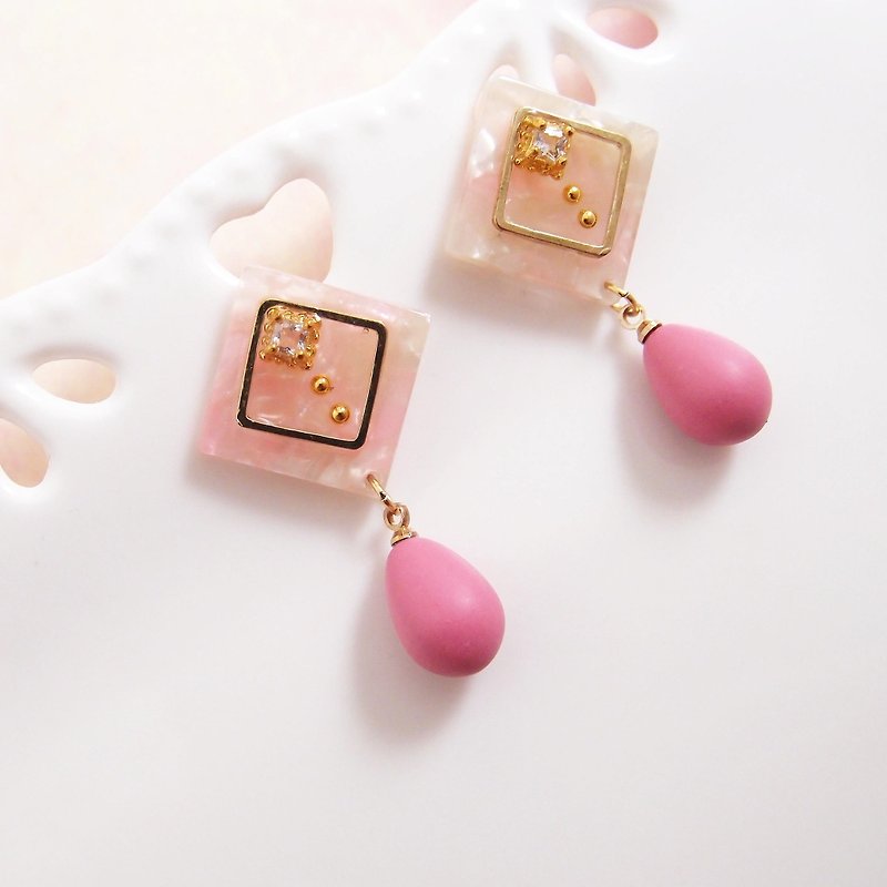 Pink Marble Pattern - Clip Style Earring or Needle Earrings - Earrings & Clip-ons - Silicone Pink