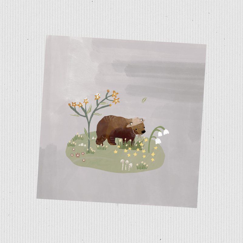 Gardener Bear Square 150mm Single-Fold Greeting Card - 卡片/明信片 - 紙 